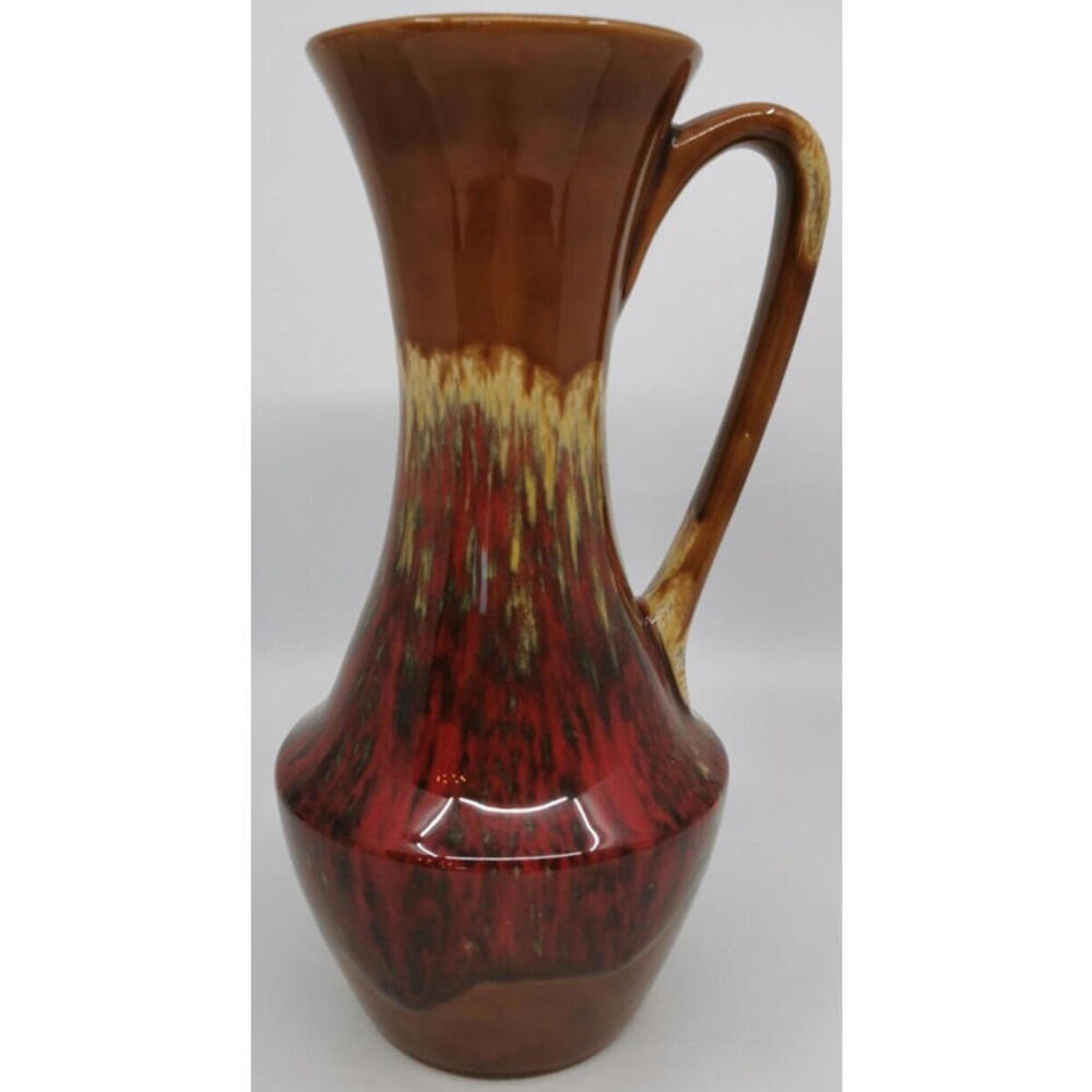Brown Red Drip Vase Pitcher Japan Pottery MCM 9.75"